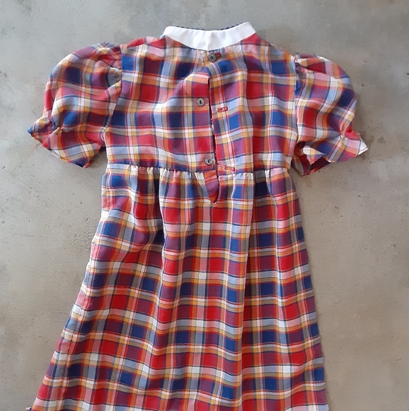 Vintage Toddler Plaid Long Dress Puff Sleeve 2T 3T - Picture 2 of 8